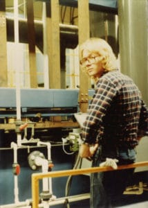Tom Beckwith on the brass plating line, shortly after its installation at the Remico facility.